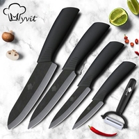 Kitchen Ceramic Knives Set with Peeler Chef Knife Paring Utility Slicing Knife Cooking Tools Black Blade Vegetable Paring Knives