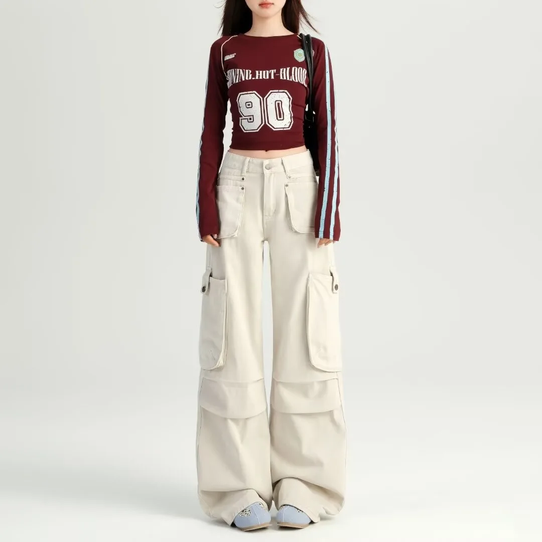 

Женские бежевые джинсы Y2k, мешковатые эстетические винтажные брюки 90-х годов, уличная одежда в стиле Харадзюку, тройные джинсы 2000-х годов, брюки, одежда 2025