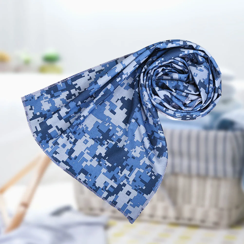 Camouflage Printing Instant Cooling Towel Reusable Sports Fitness Gym Yoga Chill Towel Cold Towel (Dark Blue)