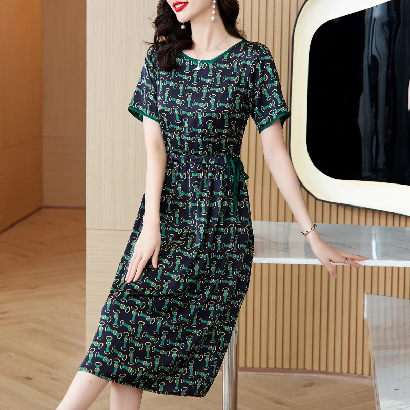 여름 여성 새틴 빈티지 럭셔리 Bodycon 드레스 2025 사무실 녹색 꽃 실크 미디 드레스 우아한 캐주얼 나이트 파티 Vestidos