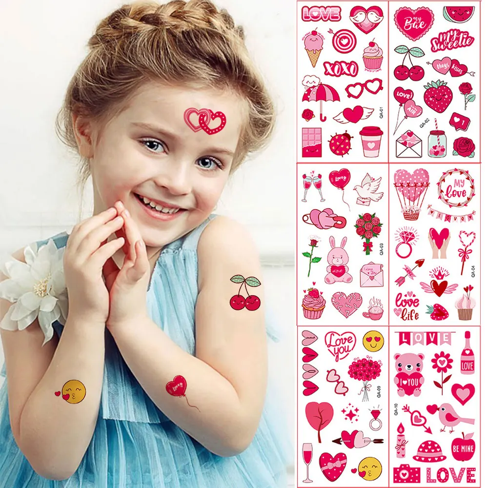 10Pcs Heart Design Tattoo Stickers for Valentine's Day Love Mouth Cute Temporary Tattoos for Women Men Hand Face Body  Decor