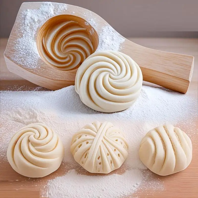 (●'◡'●)%(●'◡'●)Bun Noodle Flower Roll And Walnut Mooncake Wooden Mold With Short Handle
