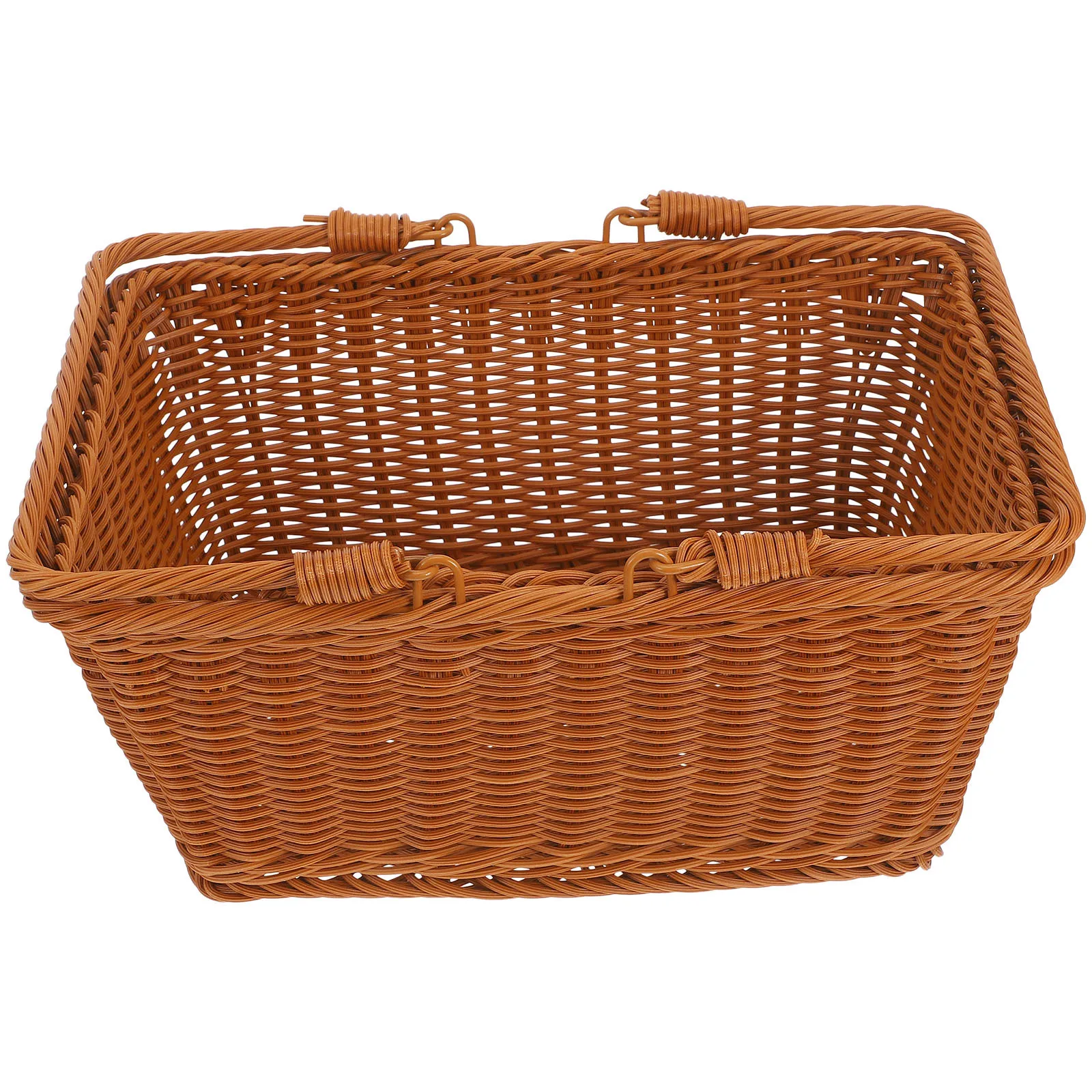 

Woven Basket With Sturdy Handle Multi-Function Storage Organizer For Fruits Vegetables Bread Snacks Household Sundries