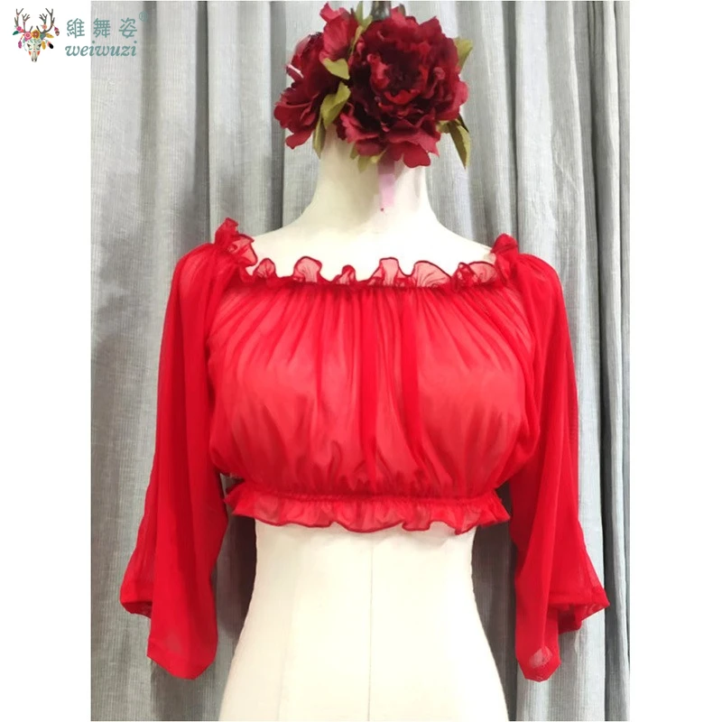 Flamencodans Tops Aanpassen Sexy Chiffon Bubble Korte Mouwen Top Latin Dance BellyDance Moderne Dansen Oefenkleding