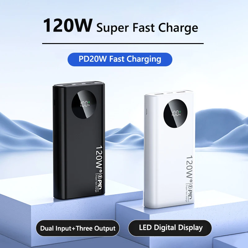 20000mAh Power Bank o dużej pojemności 120W Super szybkie ładowanie Powerbank Przenośna bateria zewnętrzna do iPhone Samsung Huawei xiaomi