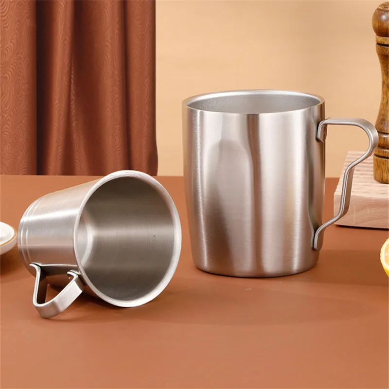 New Stainless Steel Insulation Double Layer Milk Mug Coffee Cups with Handle Anti-scalding Tea Juice Drinking Cup Drinkware