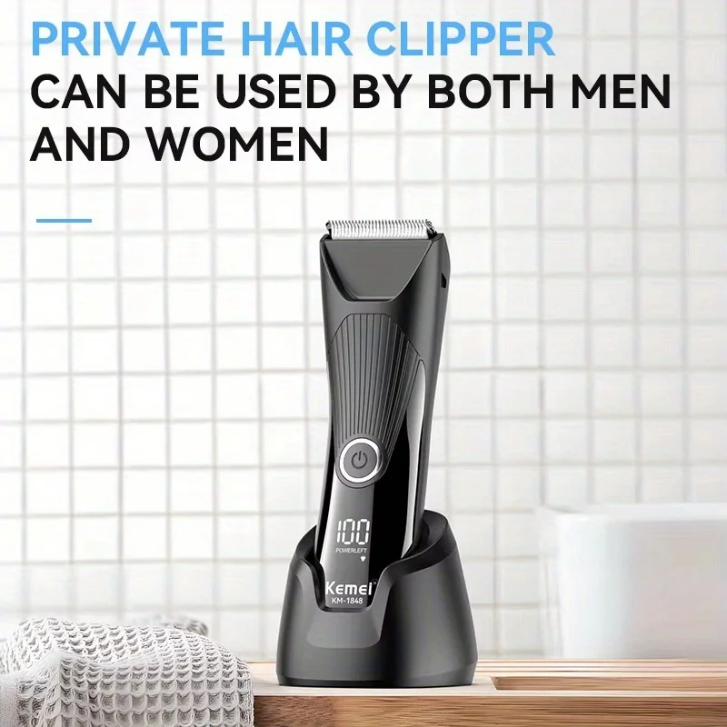 KEMEI km-1848 unisex electric hair clipper with base for home use, rechargeable USB charging