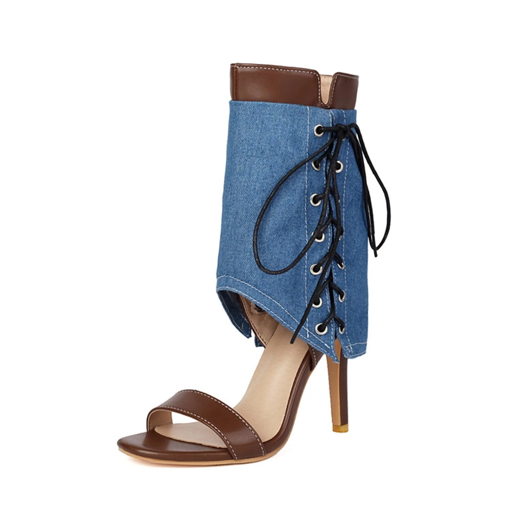 Sandali da donna Estate Taglio alto Punta aperta Tacco sottile Stringate Scarpe da sposa da festa Abito da festa Abbigliamento da lavoro da ufficio sexy Oversize 48 K64