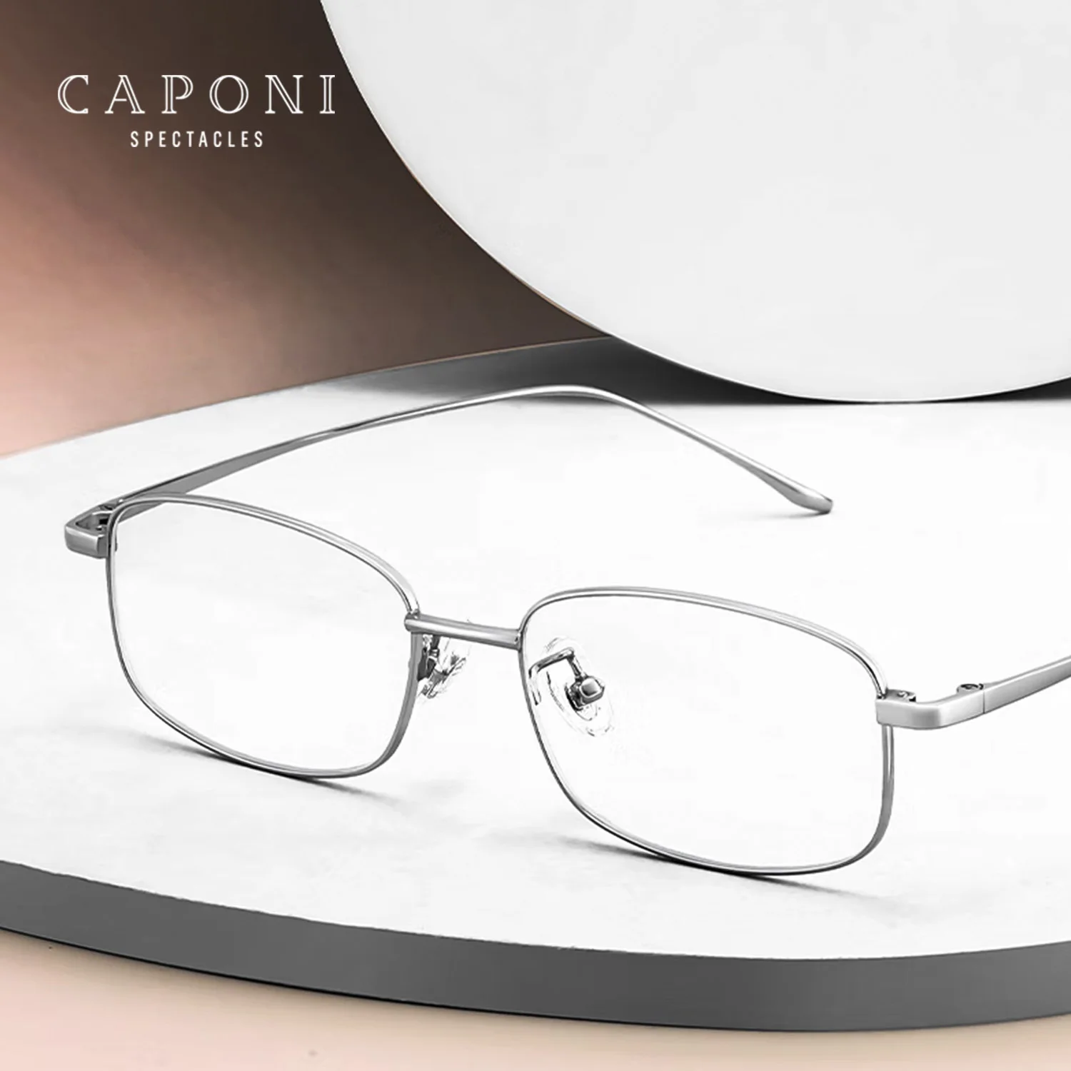 CAPONI Glasses Men Square Pure Titanium Light Weight Glasses Frame Photochromic Gray Anti Blue Light Computer Eyeglasses J8027