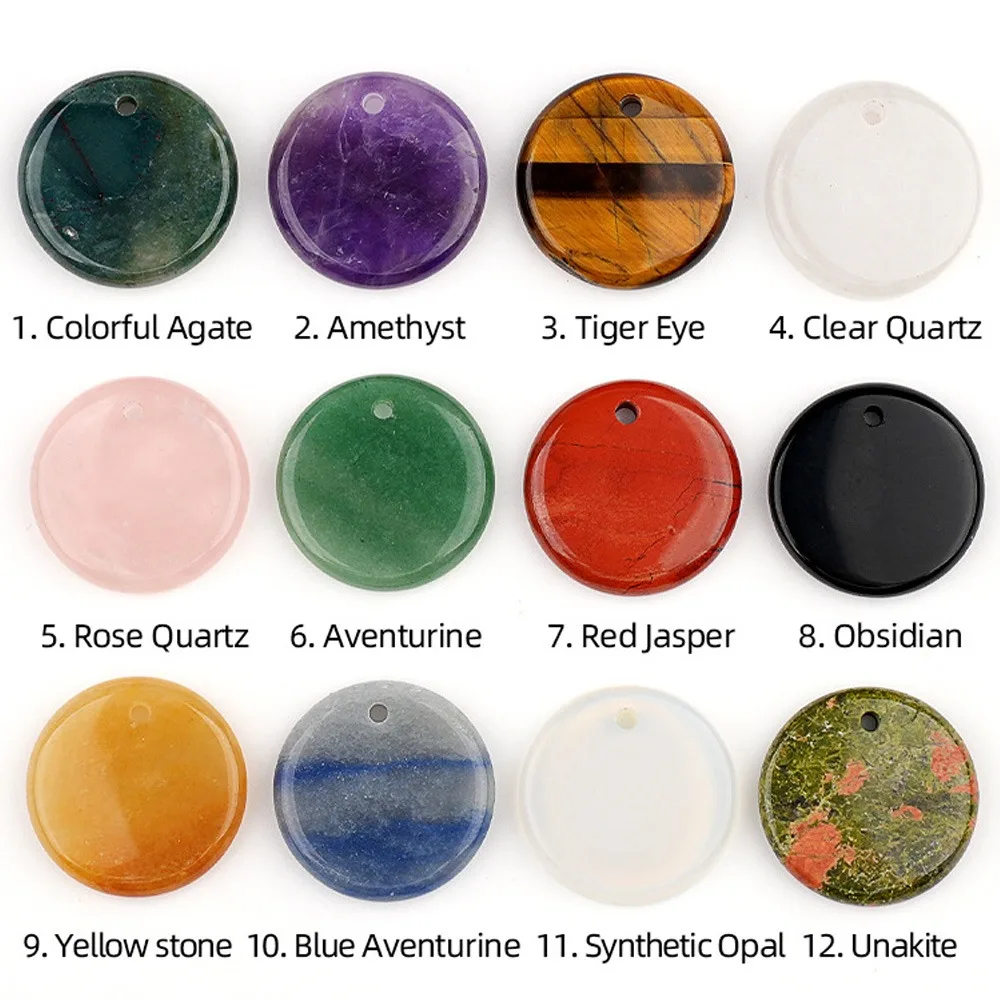 

Round Shape Polished Natural Stone with Hole Reiki Healing Crystals Palm Stone Lucky Gift DIY Hanging Decoration