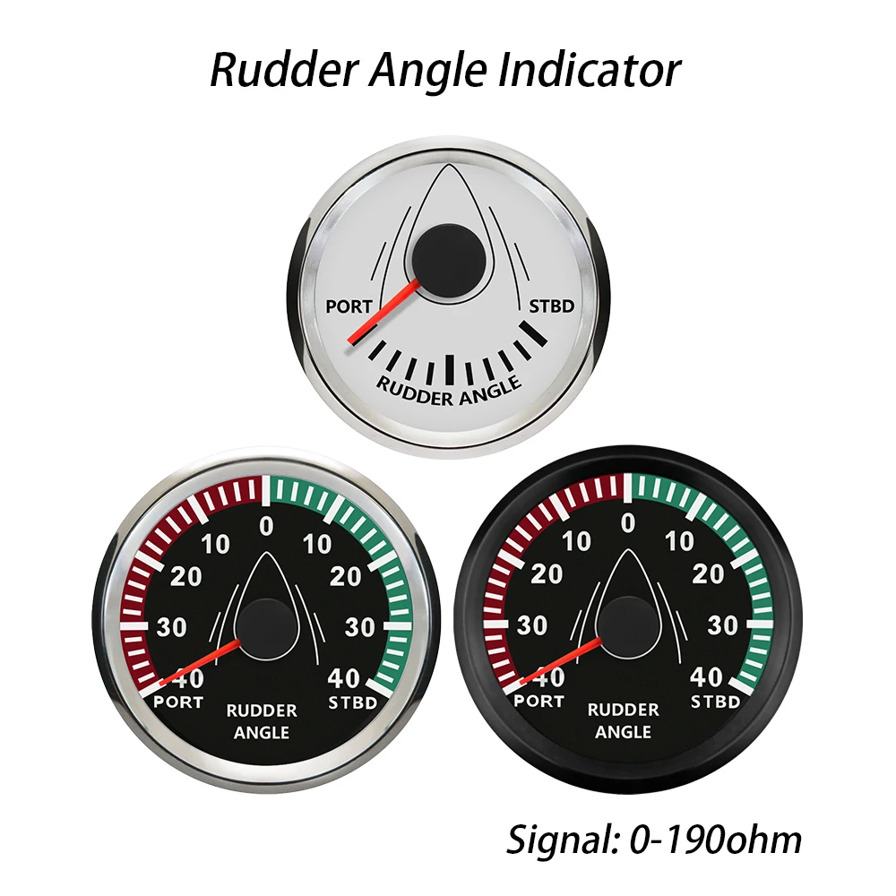 Rhaxel 52mm 85mm Rudder Angle Indicator Gauge Meter 0-190ohm Signal with Backlight 12V 24Volt for Boats Vessels Yachts