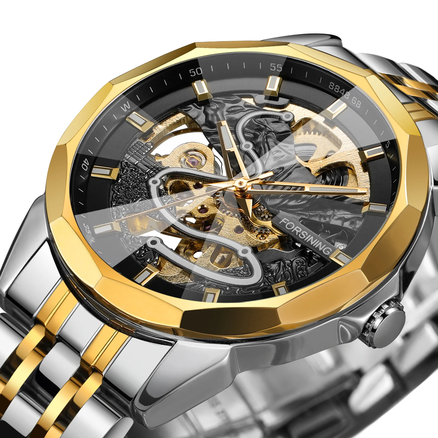 Forsining 468A New Automatic Mechanical Movement Design Stainless Steel Strap Luxury Watch Men Clock Luminous Wrist Watches