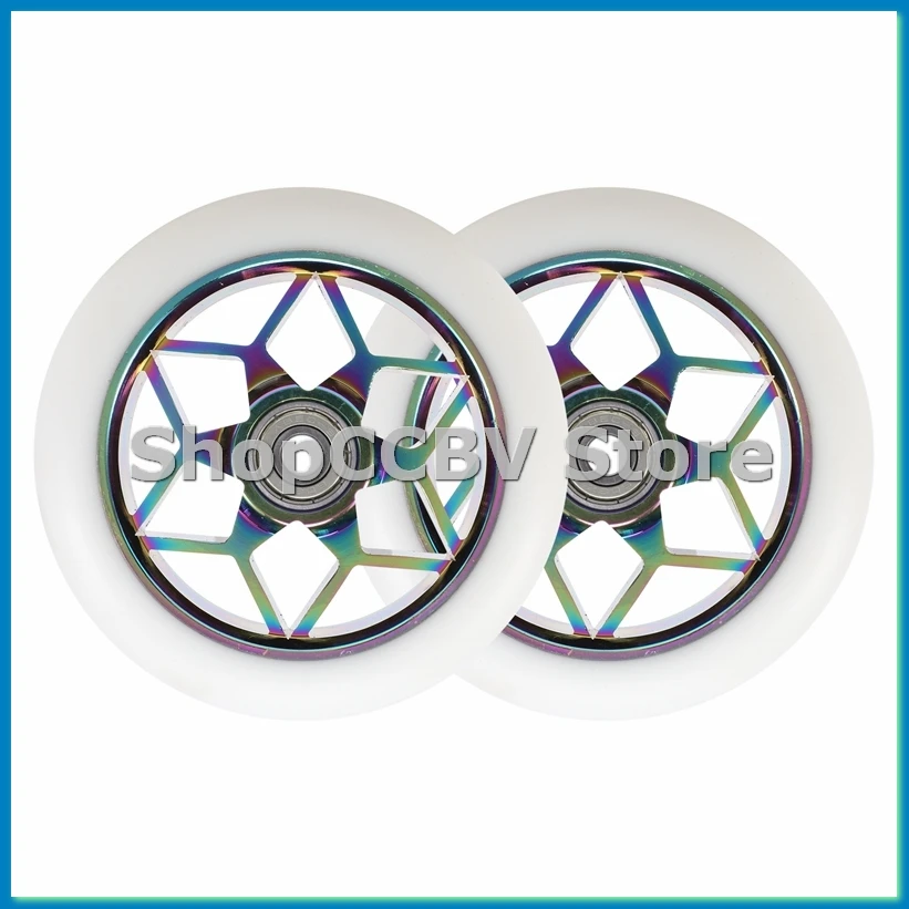

2 Pcs Scooter Accessories 110mm Scooter Wheels Colorful Pu Wheels Thick Stunt Car Wheels with Bearings(White)-A50M