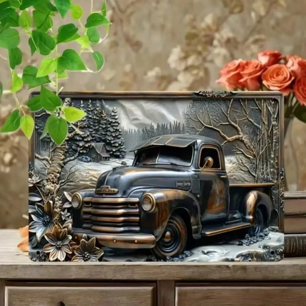 لافتة معدنية لشاحنة الالتقاط العتيقة - ديكور حائط كلاسيكي مثالي للمنازل والمقاهي والمكان الخارجية، لهجة فنية للشاحنة الكلاسيكية #3