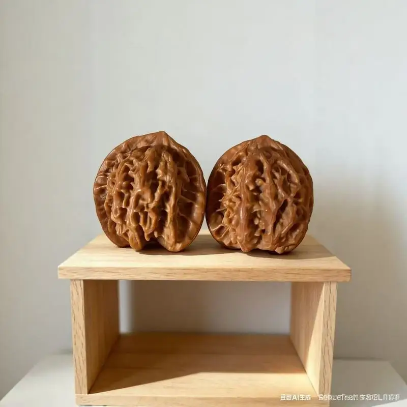 Lanyuexuan Natural Walnut Lion Head Handpiece, -Carved Bracelet for Men, Antique-Style Hand Ornament