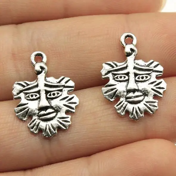 20pcs 21x15mm Tibetan Silver Pendant Double Sided Face Leaf Charms EF3710