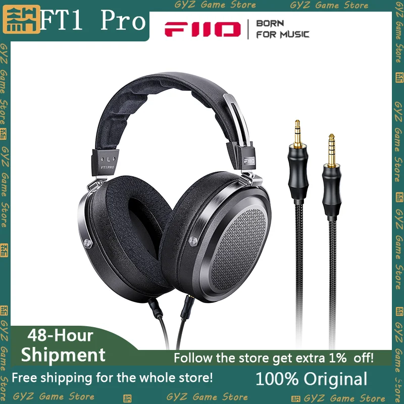 New Fiio FT1 Pro Headsets Open Flat Diaphragm Wired Earphones 3.5mm/4.4mm Interchangeable And Adjustable HIFI Custom Headphones