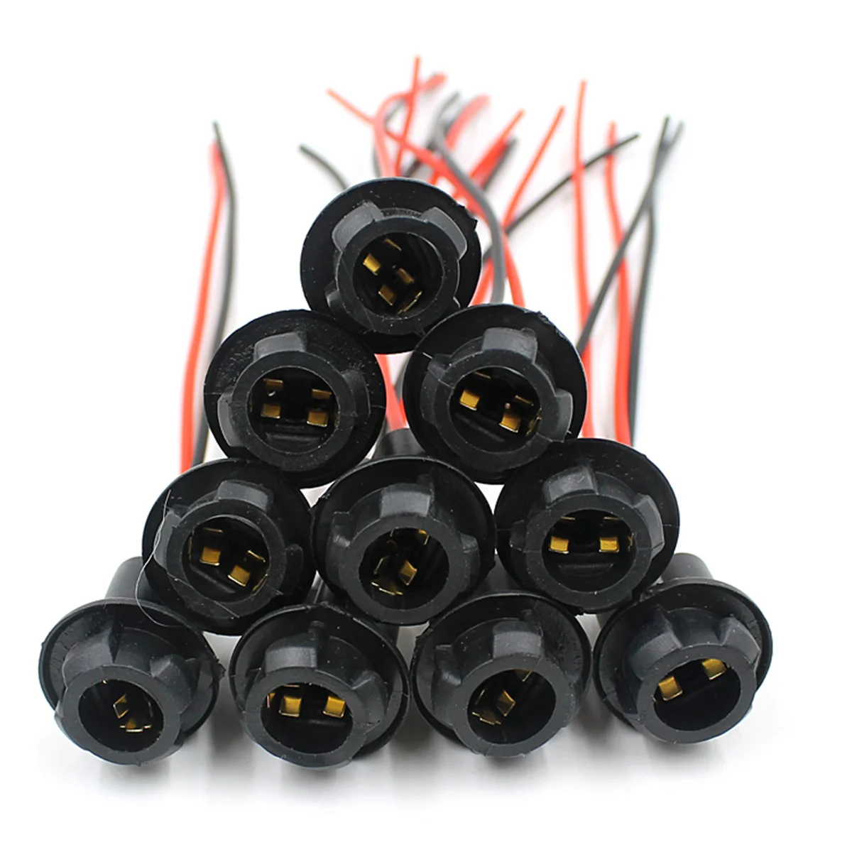 

10Pcs Motorbike T10 Socket Black Plastic Copper Wire 25mm Long 10mm Inner Diameter 150mm Cable Suitable for Motorcycles E-Bikes