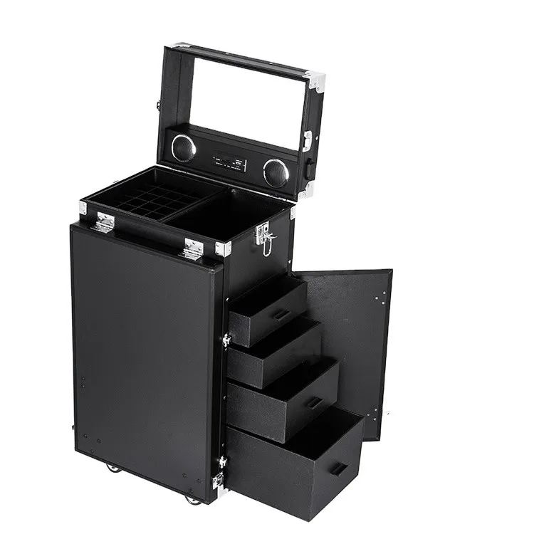 Portable Foldable Workstation Makeup Organizer Trolley Case Speakers Drawers Nails Table Salon Manicure Table