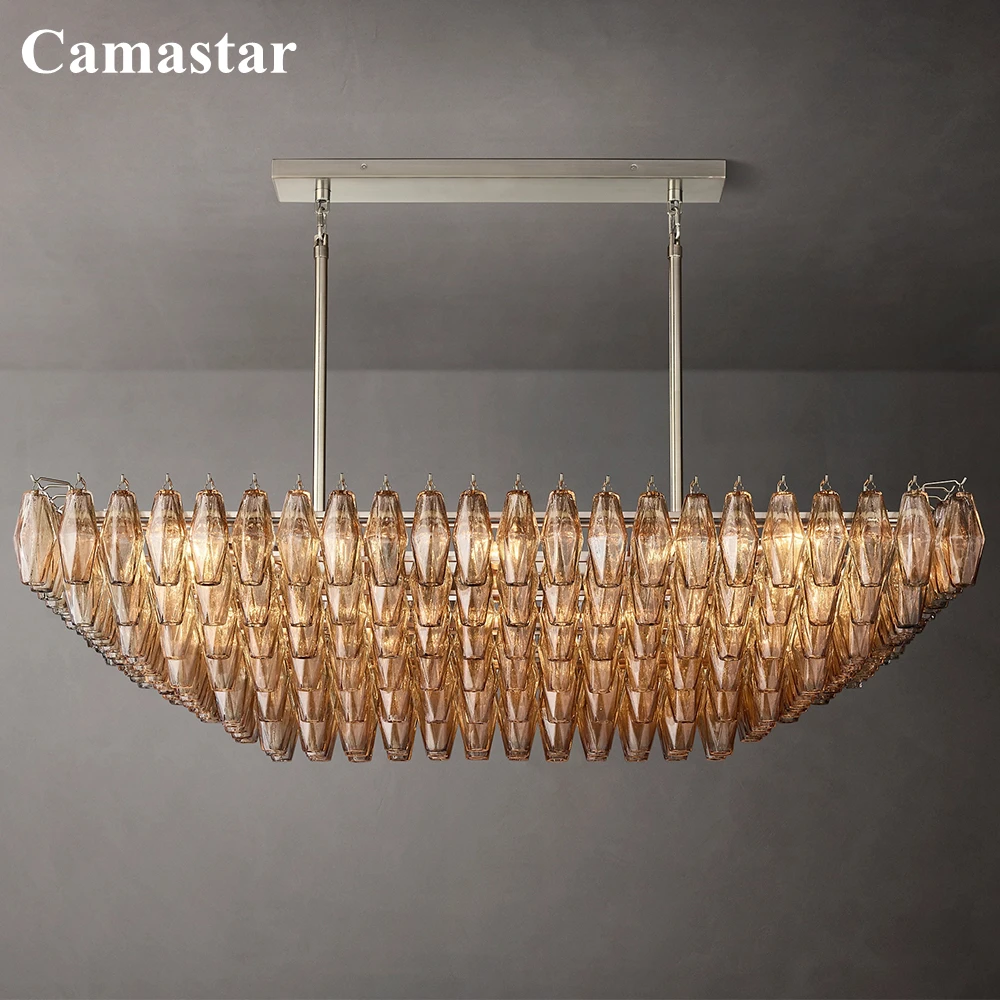 Chiara Glass Tiered Rectangular Chandelier Vintage Polyhedron Pendant Hanging Lamp Home Decor Dining Room Chandelier Lighting