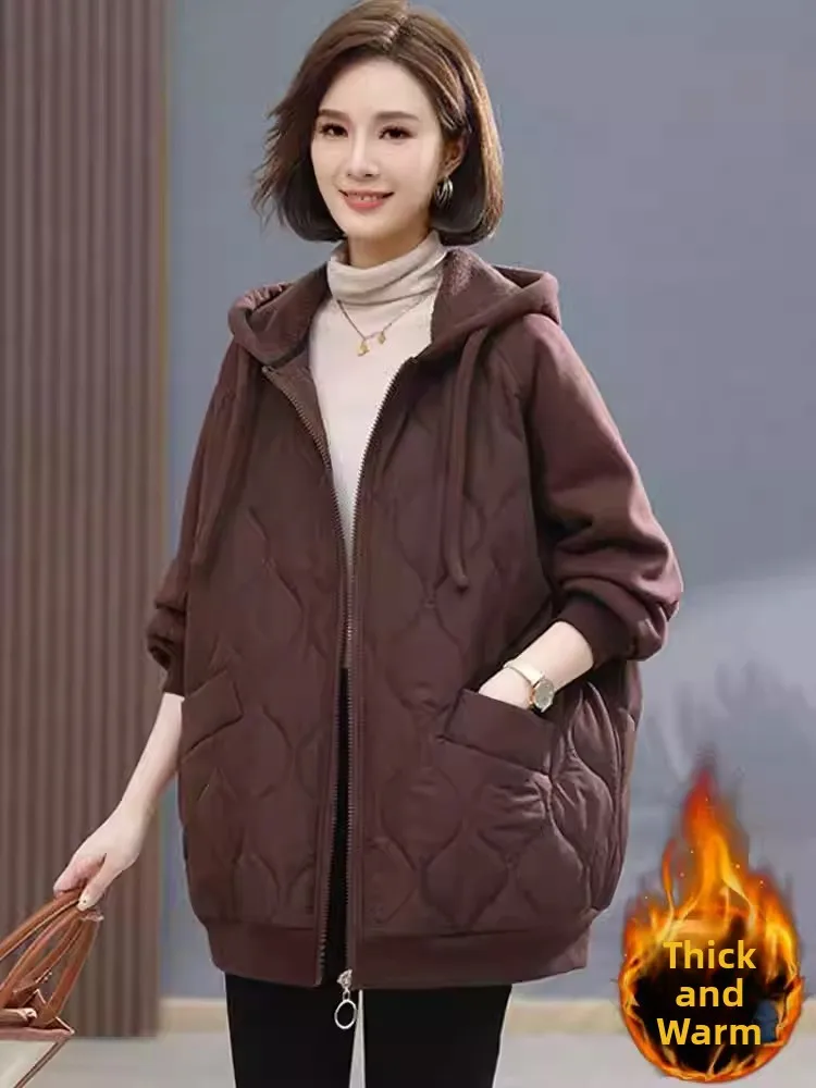 

Thiened Cotton Jaet Women's Winter Large Size Loose Warm Cotton Coat Brand Label Clip Outerwear Commute Sle Long Sve