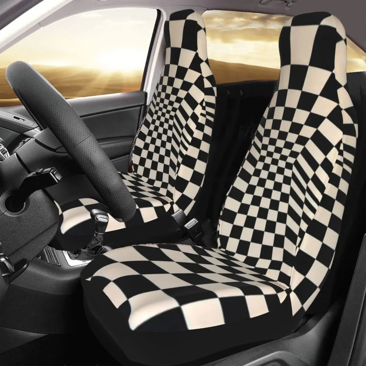 Retro, Abstract, Black And White, Geometric, And Illusion 3D Monotone Mystery Vortex Car Seat Cover Custom Printing