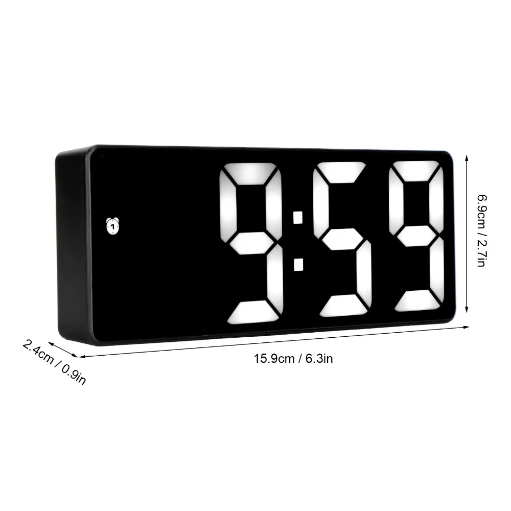 Large font mirror alarm clock battery plug-in dual-purpose alarm clock  rectangular black face white light Alarm Clocks