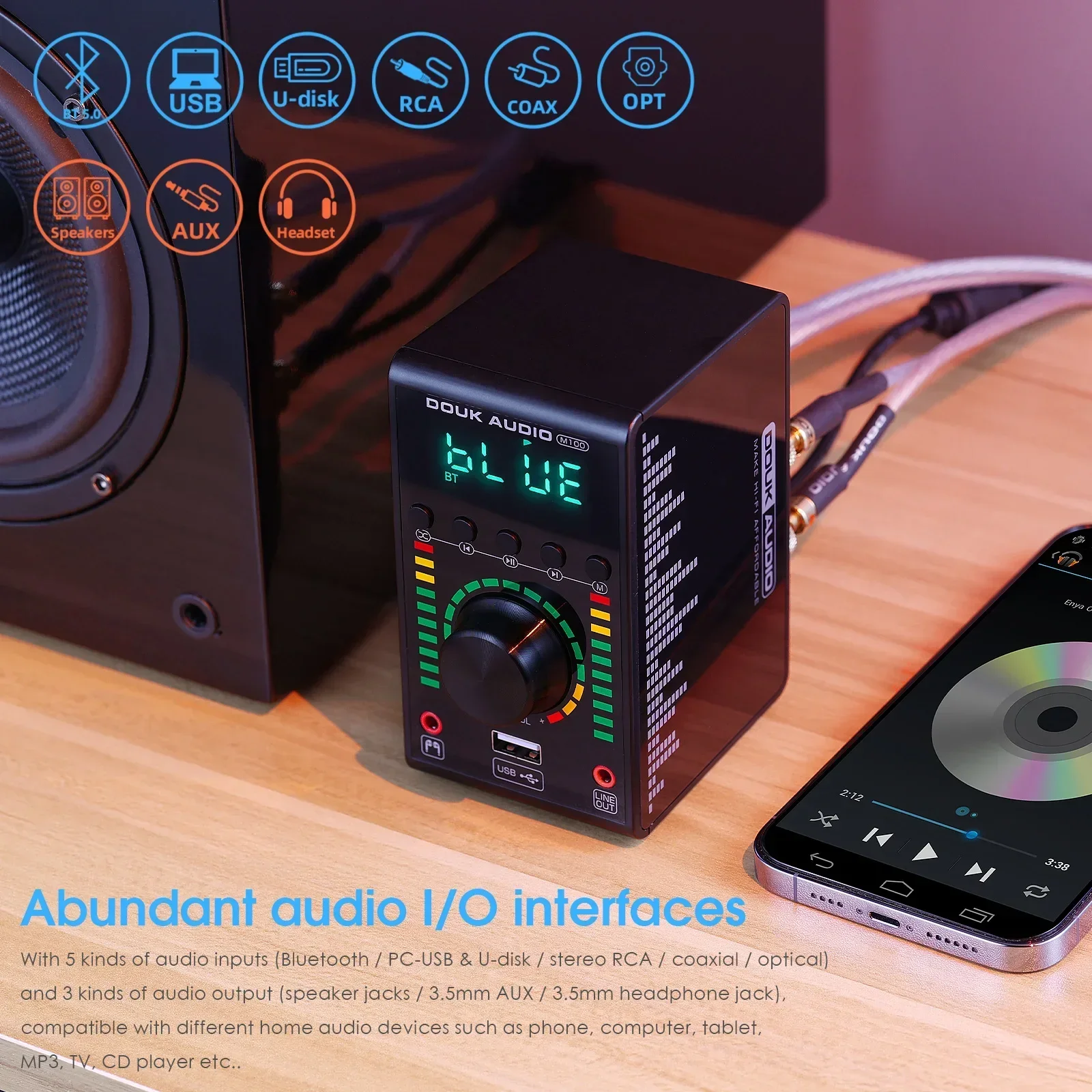 Nobsound-miniamplificador Digital con Bluetooth 5,0, amplificador de Audio USB DAC Coaxial/óptico integrado para el hogar/coche/marino, 24 bits/192KHz