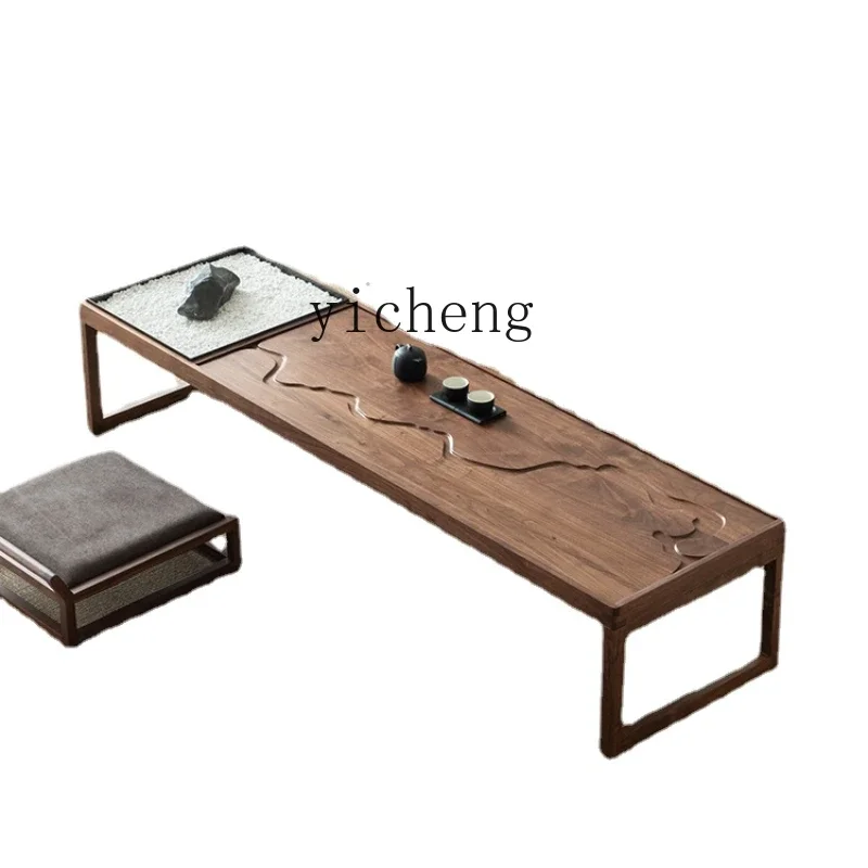 

XL Tea Table Black Walnut Solid Wood Modern Coffee Table Log Tatami Zen Short Tea Table