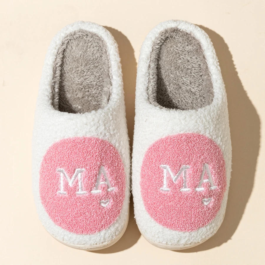 

Теплые домашние плюшевые женские тапочки MAMA с вышитым узором, мягкая зимняя домашняя обувь для спальни, удобный подарок для мамы, милая домашняя обувь