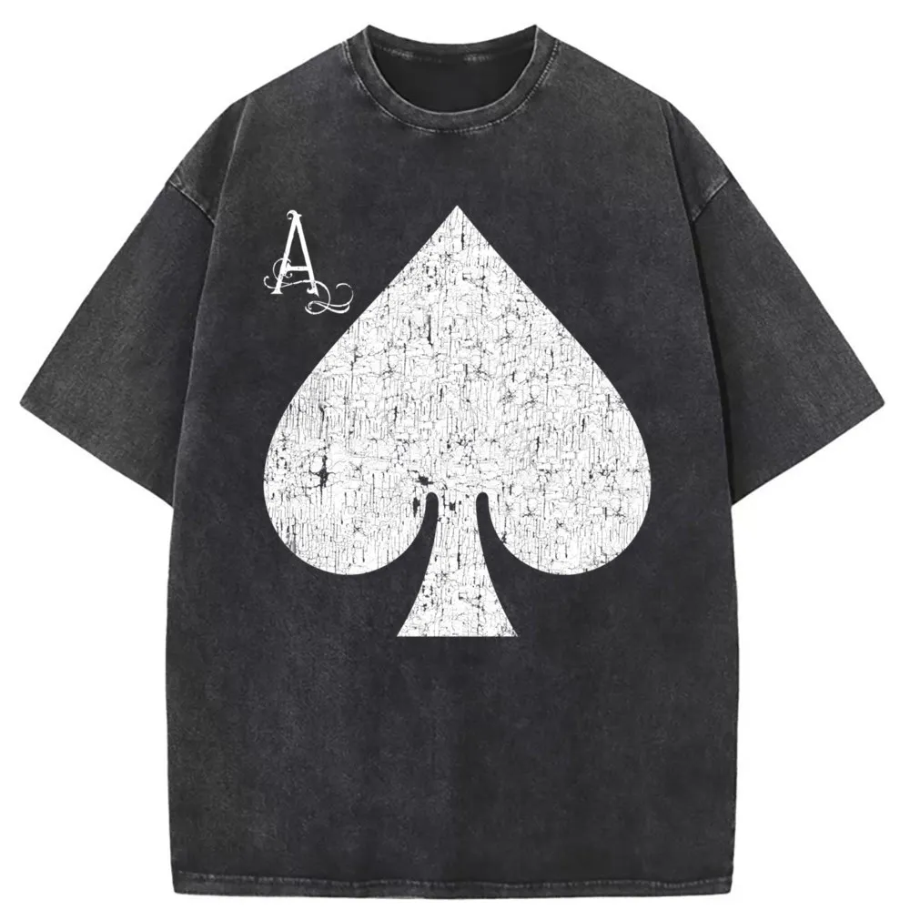 

Ace Of Spades Poker Sweatshirts Washed Retro Tshirt Summer Geek Clothes Long Sleeve Retro Tee Shirt Men