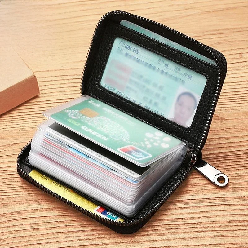 超薄型高級レザーカードホルダー磁場保護メンズスタイリッシュマルチスロット大容量カードケース