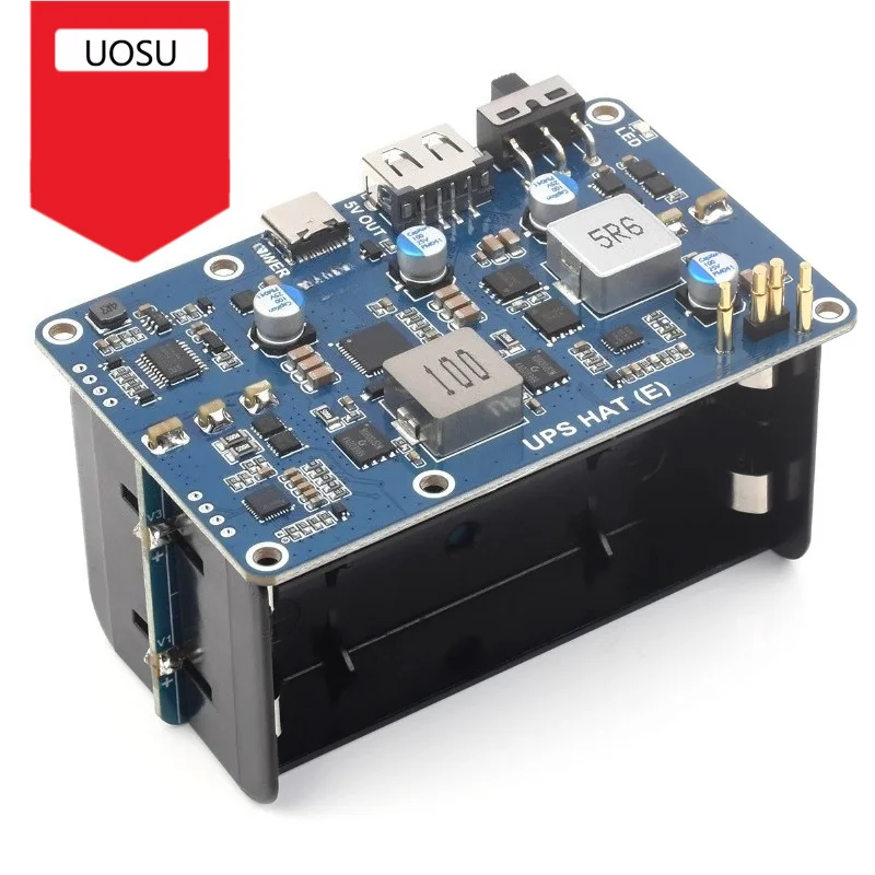1Pcs UPS HAT (E) for Raspberry Pi, Supports 4×21700 Li batteries (NOT included), Bi-Directional Fast charging, Pogo Pins