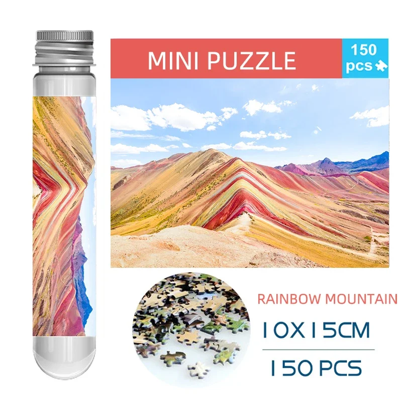 

150PCS Mini Test Tube Jigsaw Puzzles Peru Rainbow Mountain Decompression Educational Toy Fridget Puzzle Game Family Decoration