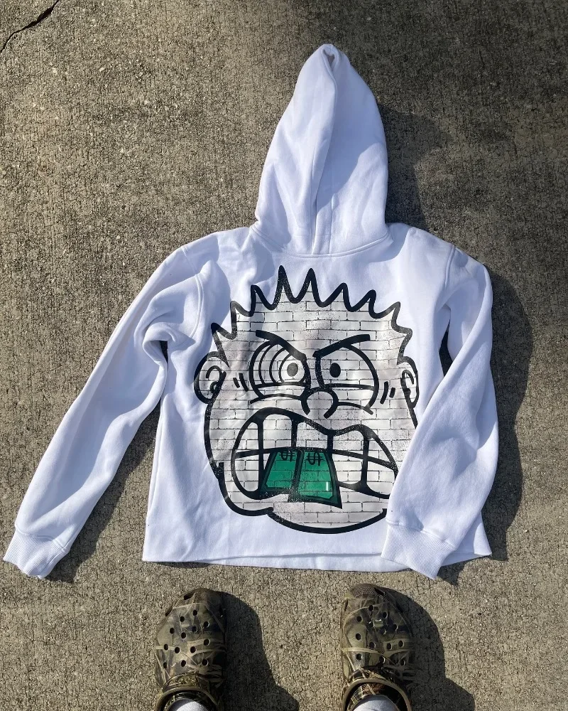 

High Street Hip hop Goth cartoon print hoodie men new fall trend Harajuku hoodie Retro fashion street style oversized sweatshirt
