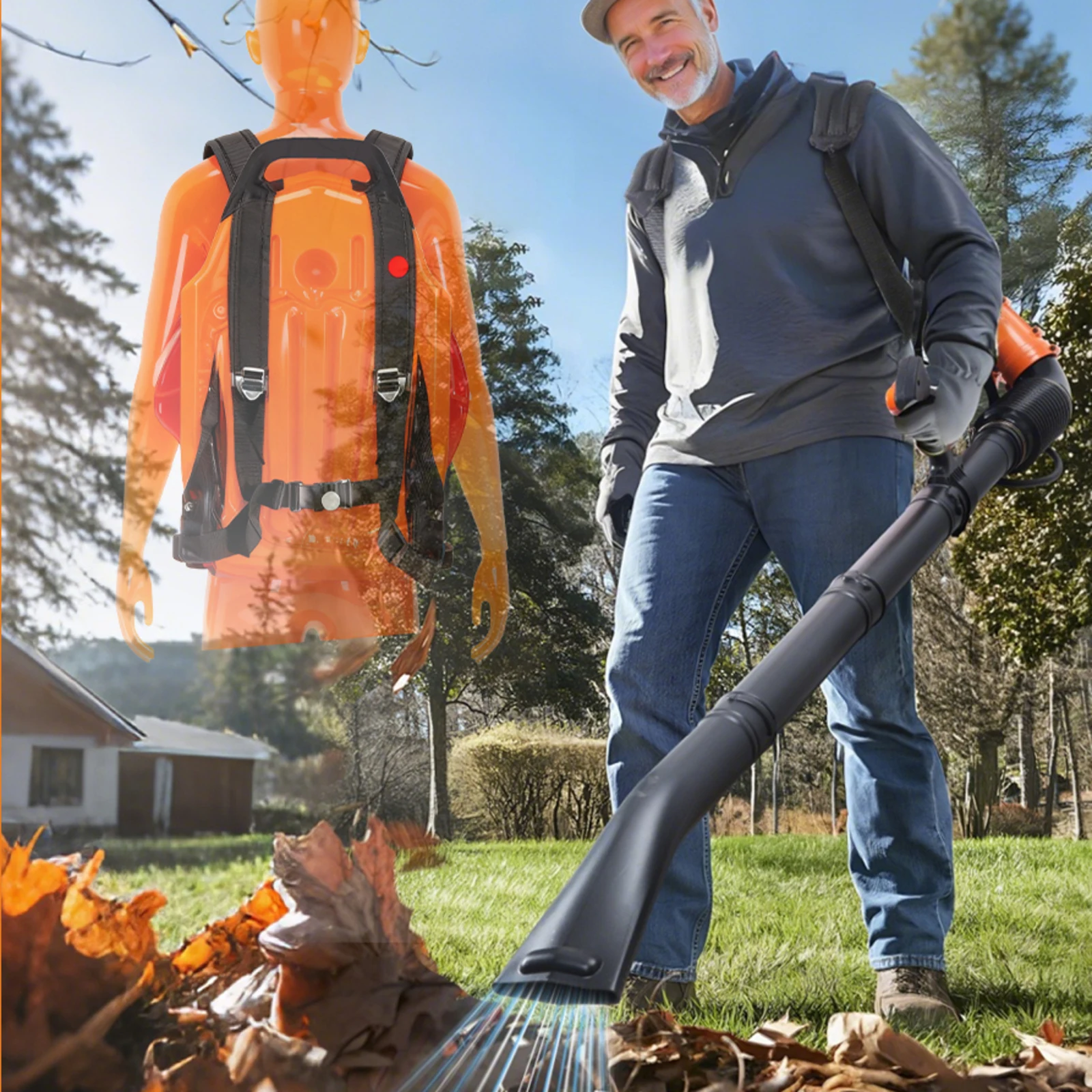 Powerful 52CC 2-Stroke Gas Backpack Leaf Blower 205MPH 550CFM For Leaves Dust Snow Lawn Road Cleaning