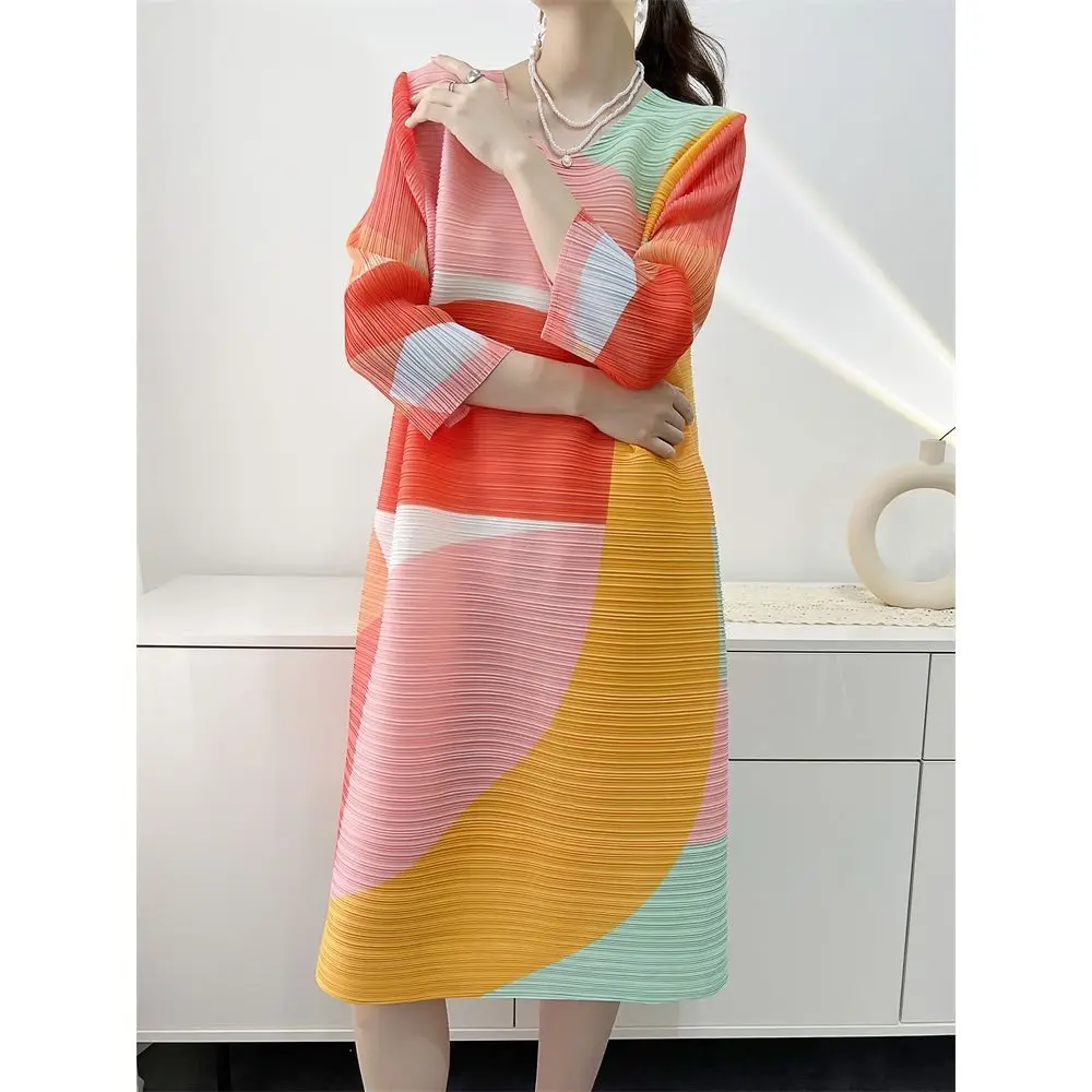 

Pleated Dress Women's Summer Fabric 2023 New Large Women's Dress vestido largo elegante para fiesta