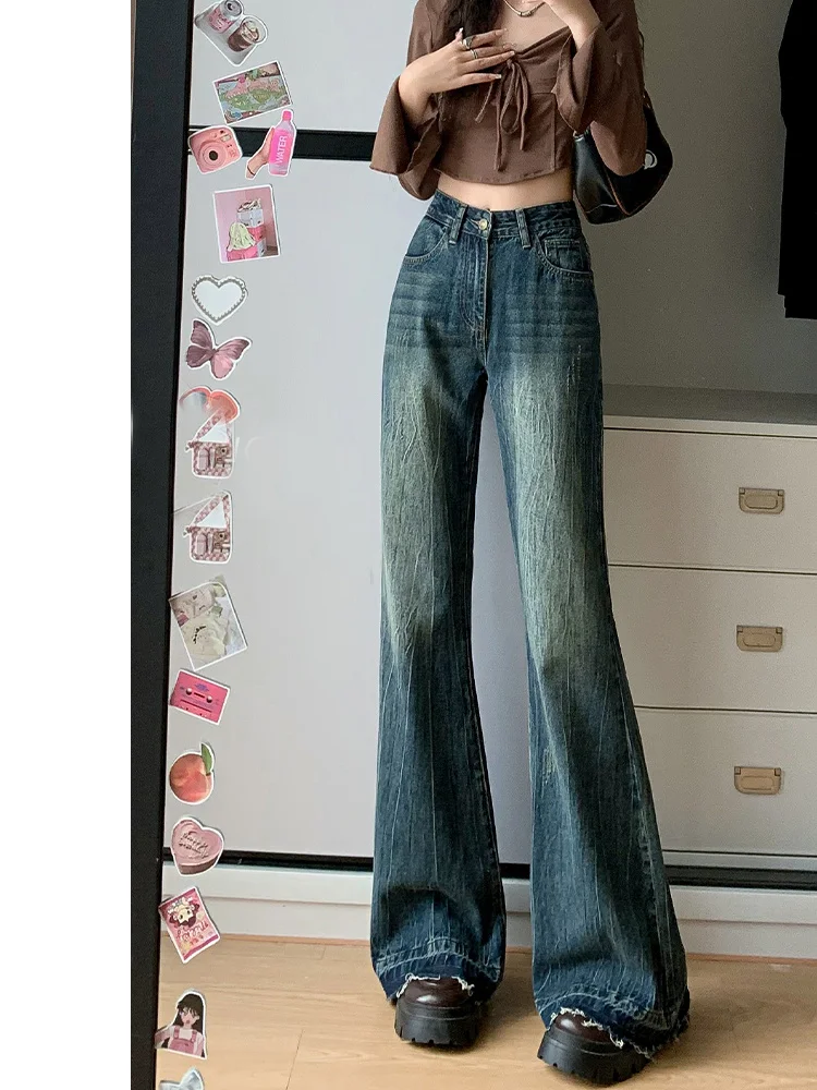 Jeans da donna a vita bassa stile centrota ricamo motivo floreale stampa grafica decorazione artistica pantaloni femminili denim da donna