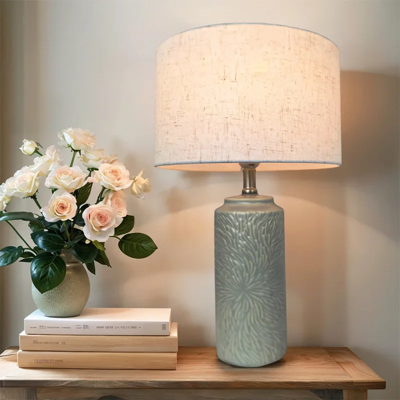 

Nordic Pastoral Style Floor Lamps Ceramic Fabric Lampshade LED Table Lamps Bedroom Homestay Nightstand Retro Decor Stand Lights