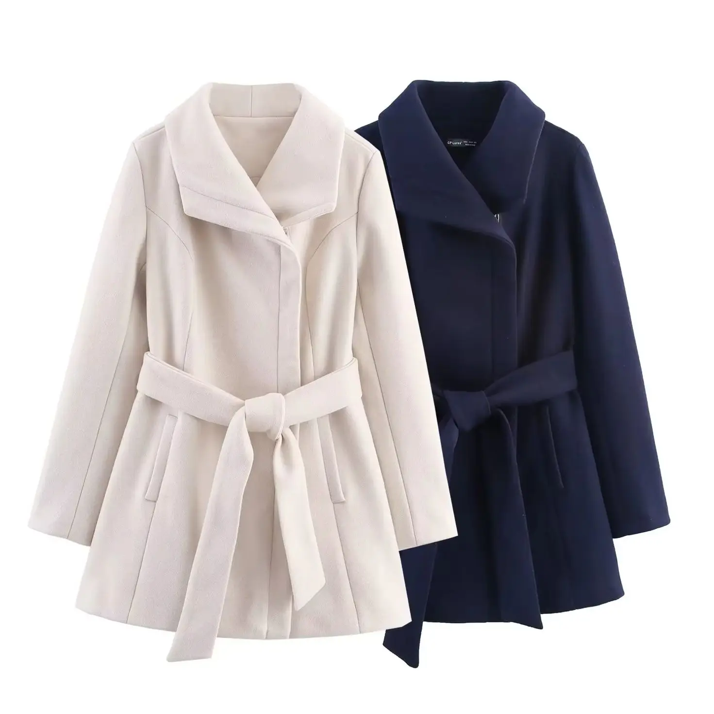 KONDALA Chic Fashion 2025 Winter Vintage Elegant Sashes Woman Long Coats Pocket Zipper Slim Casual Commute Modern Female Outwear