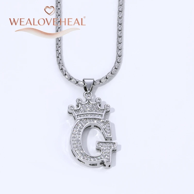 Rhodiumbeschichtete A-Z-Kronen-Initialen-Halskette, Iced Out CZ 26 Buchstaben-Anhängerkette 50 cm, personalisiertes Hip-Hop-Schmuckgeschenk für Sie und Ihn – Detail 25