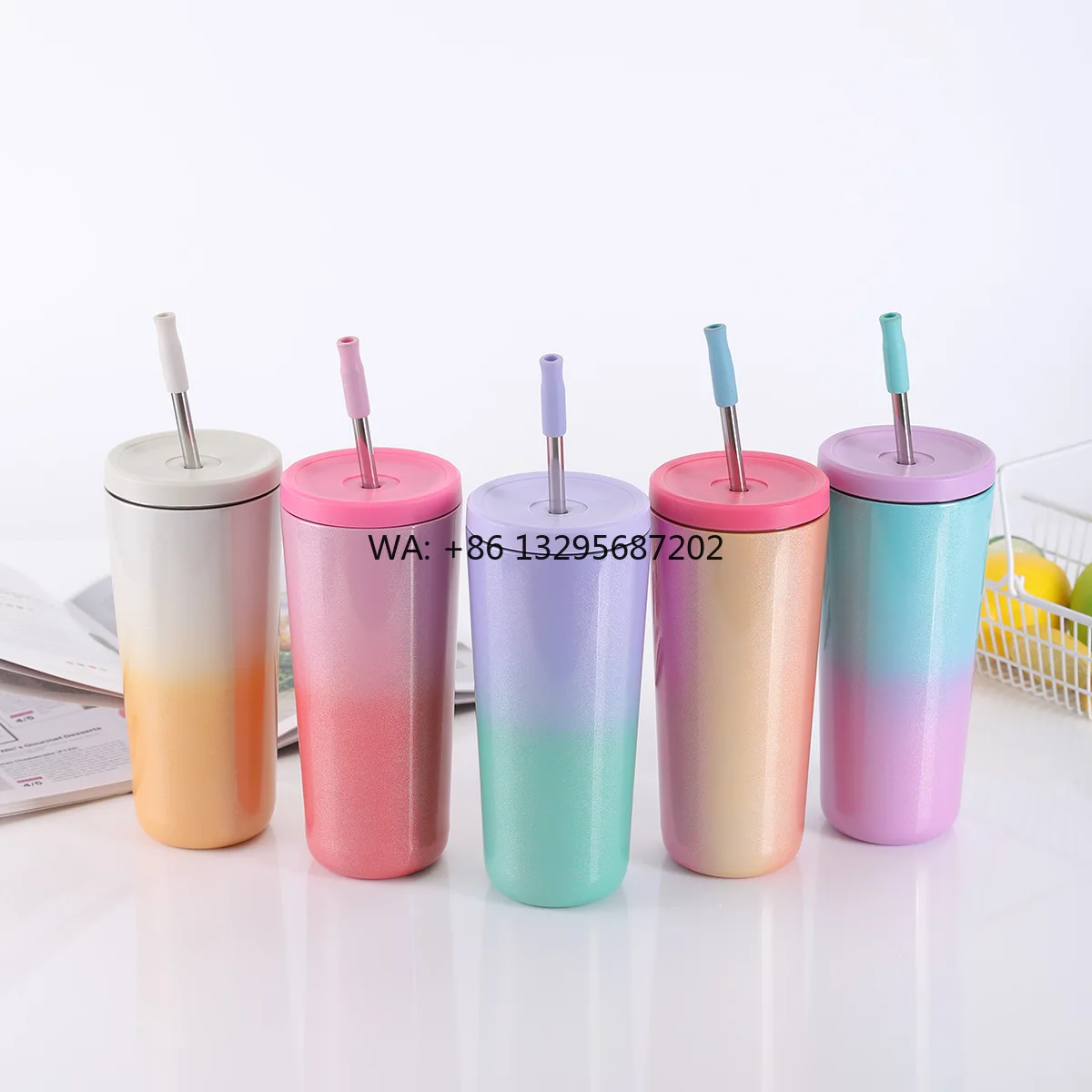 

New Fashion Rainbow Paint Stainless Steel Coffee Tumbler 730ML Thermal Insulated Office Travel Water Mug Cup with Straw