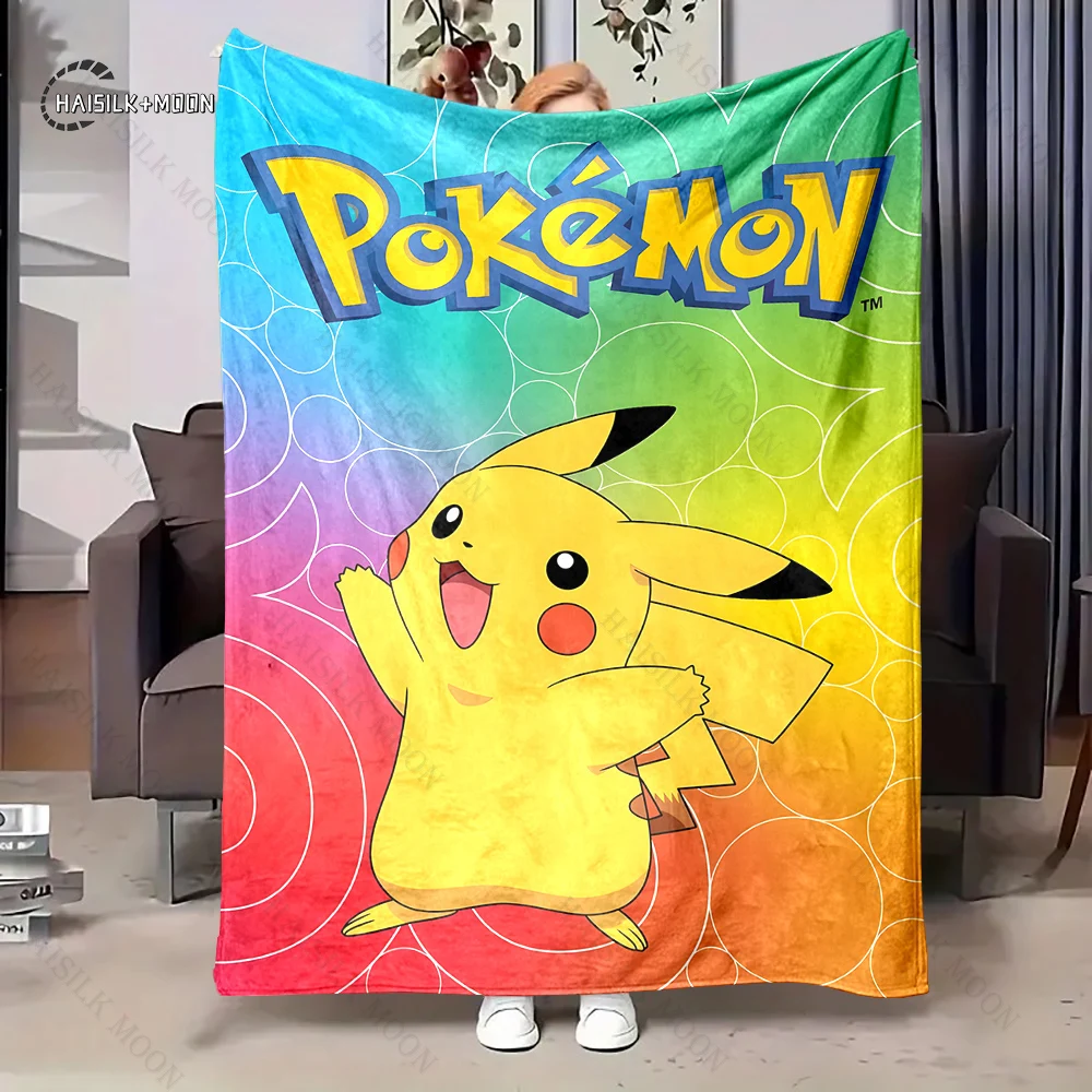 Japanese Cartoon Pokemon Pikachu Fluffy Soft Flannel Blanket Sofa Adult Blanket Office Lunch Break Blanket Gift Miniso