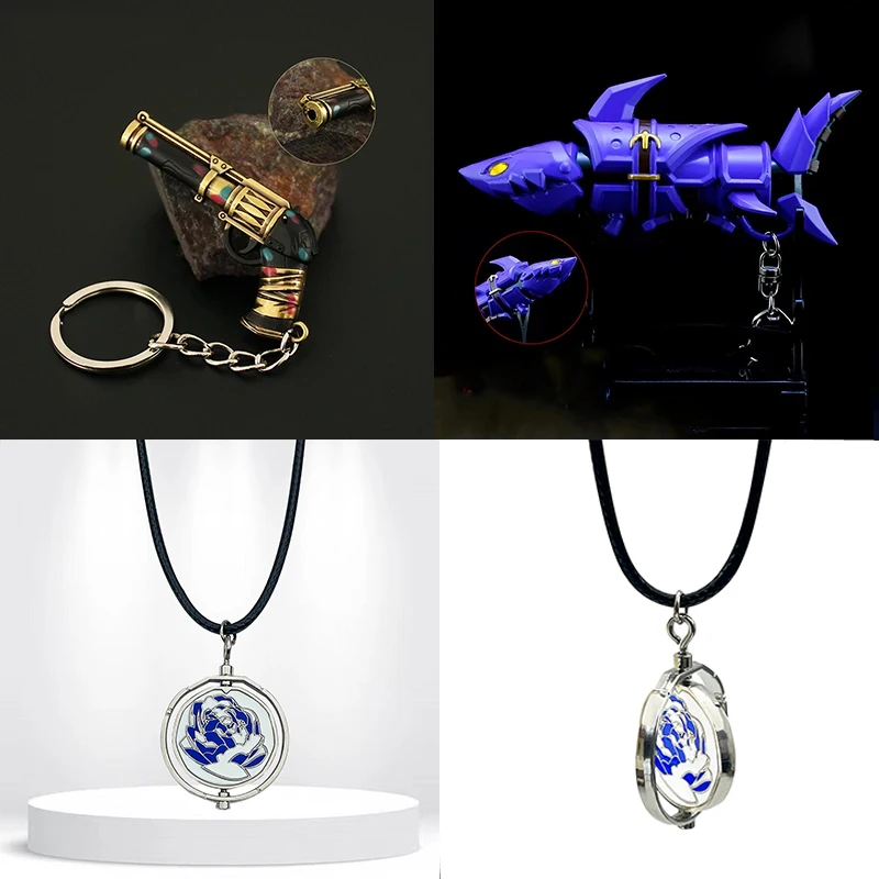 Game Jinx Shark Gun Cosplay Hero Revolver Rose Necklace Fans Collection Student Backpack Pendants Birthday Party Props Gifts