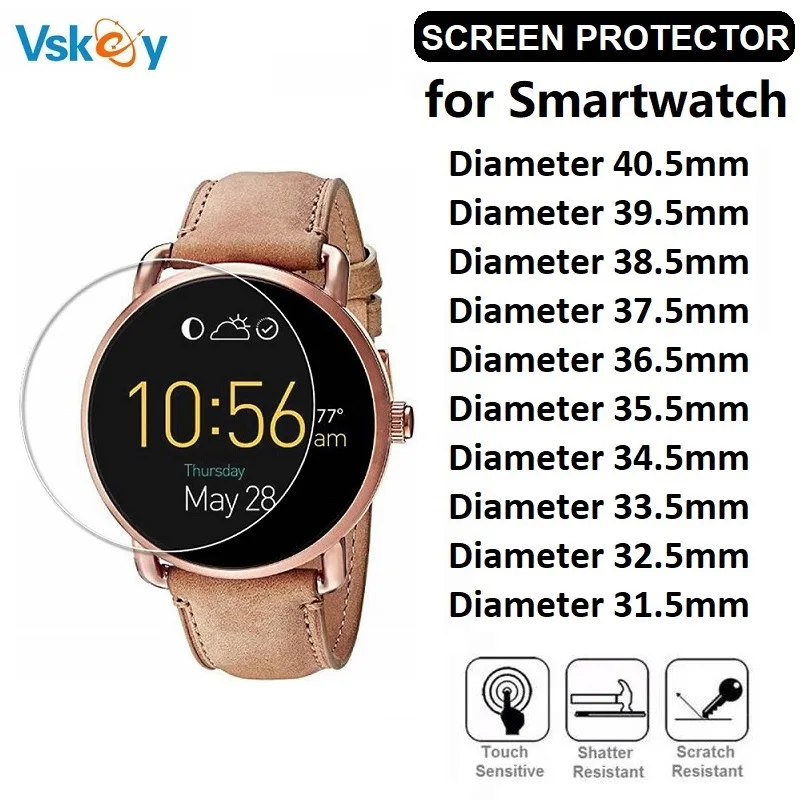 10 peças protetor de tela de relógio inteligente diâmetro 32.5mm 33.5mm 34.5mm 35.5mm 36.5mm 37.5mm 38.5mm 39.5mm 40.5mm filme de vidro temperado