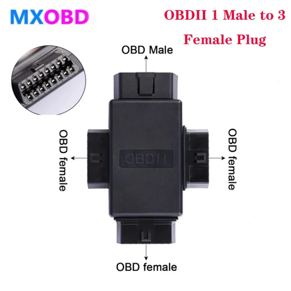 Car Connector Adapter 3 in 1 16 Pin OBD2 Car Connector Plug 1 Male To 3 Female ELM327 Multi-function Plug Diagnostic Cables Tool