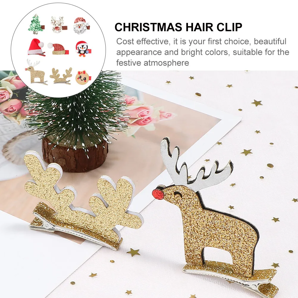 

Набор из 9 заколок для волос на Рождество: милые заколки-олени и снеговики, блестящие заколки для вечеринок, праздничный подарок