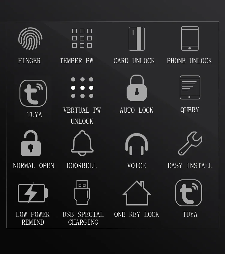 5YOA Tuya Fingerprint Door Lock for Wooden Iron Frame Glass Bluetooth Smart Electronic Biometric 13.56Mhz RFID Remote Control Un