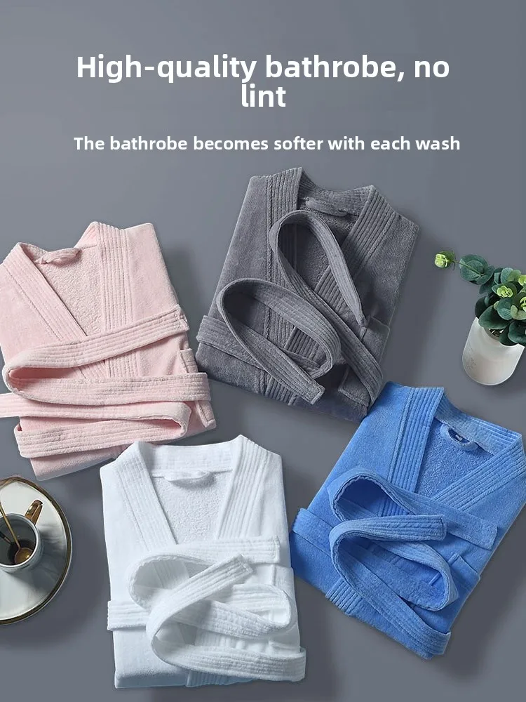 Pure Cotton Long Bath Robe Spring Autumn Women's Style Large Size Couples Sleepwear Towel Material Men's Long Nightgown - view 2