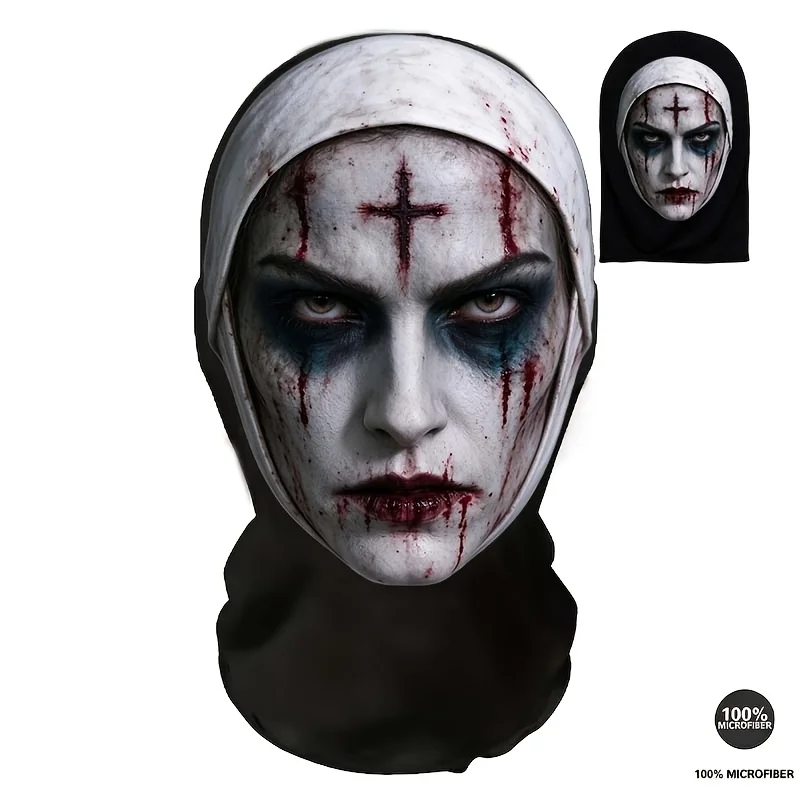 Scary Nun Pattern Printed Headgear, Suitable for Halloween, Horror Themed Parties, Outdoor Cycling and Prank Dress-up Props.